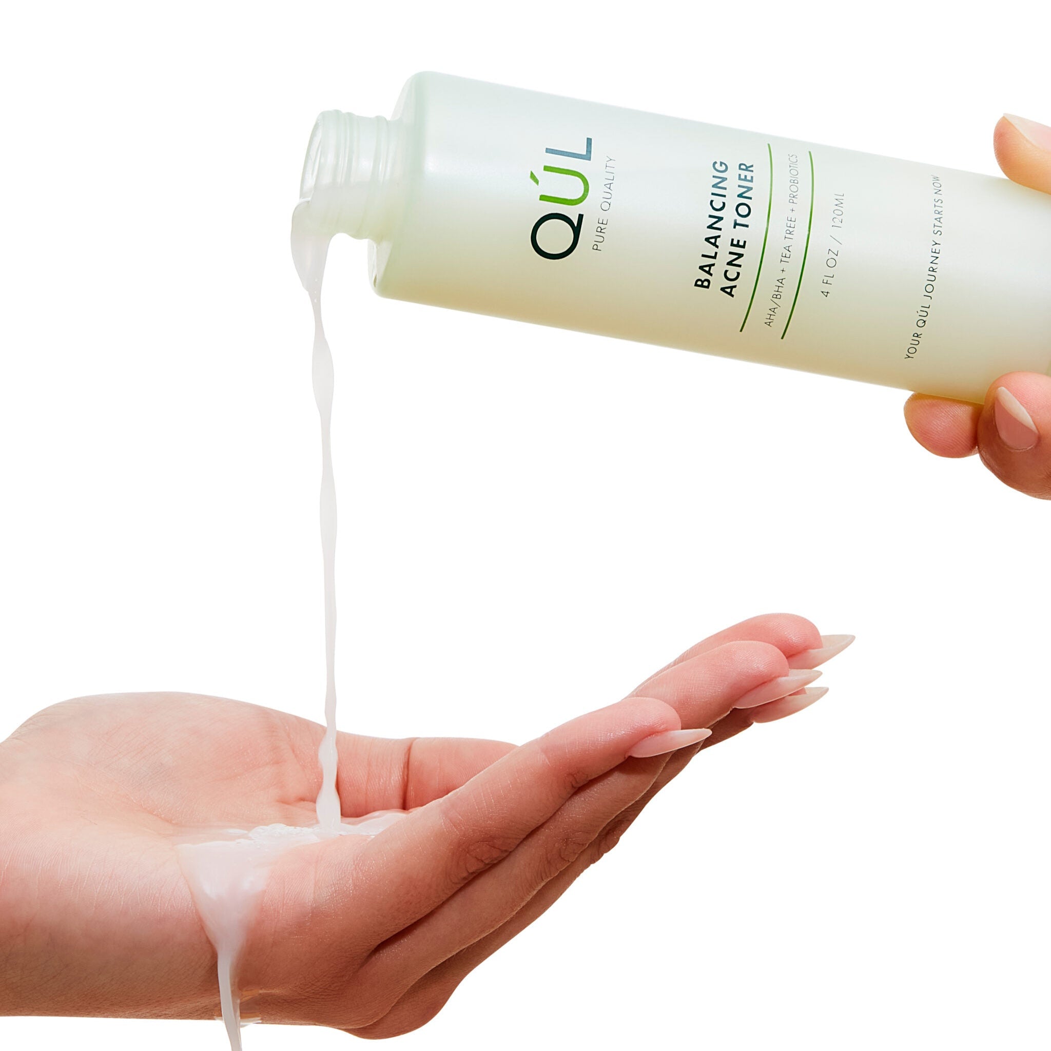 Balancing Acne Toner pouring into hands