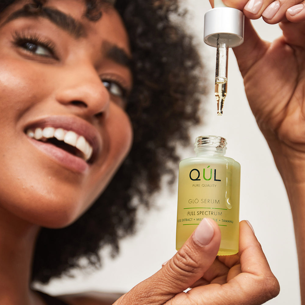 QUL Beauty Glo Serum with Model
