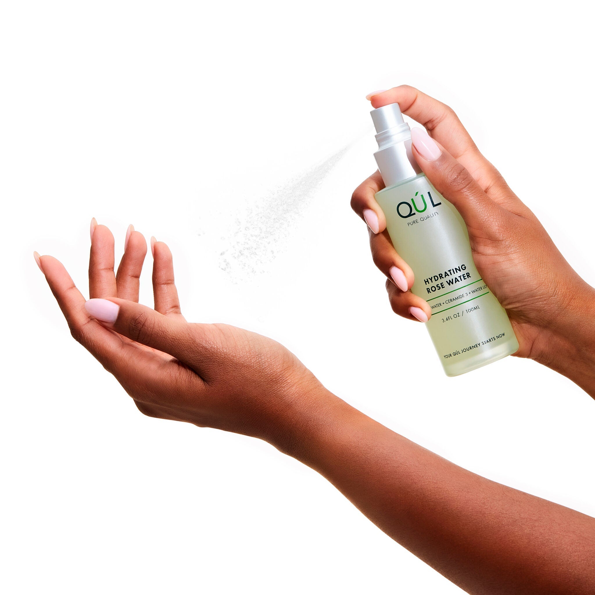 QUL Beauty Hydrating Rose Water Bottle with Model Hands